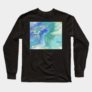 Digital Abstract in Turquoise, Indigo, and Gold Long Sleeve T-Shirt